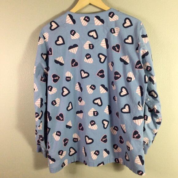 Nurse Scrub Cancer Awareness Long Sleeve Blue Pink Small - Picture 4 of 4